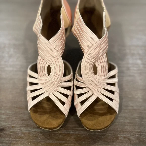 Chic nude Tan Strappy Dance Sandals - Picture 4 of 6